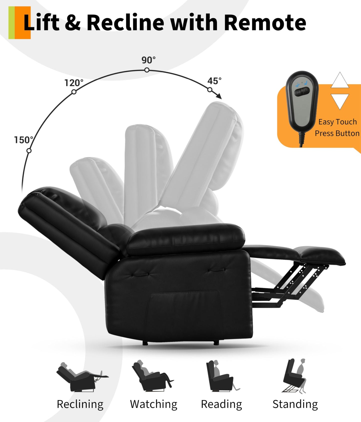 Garvee Power Lift Recliner Chair - Heat and Massage, PU Leather Electric Lift Recliner for Elderly & Mobility Impaired，Reclining Sofa with Side Pocket for Living Room