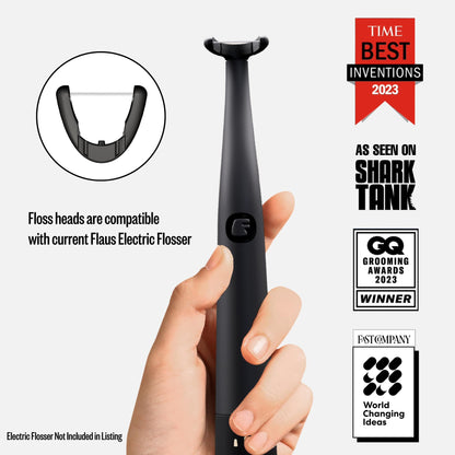 FLAUS Electric Flosser (Shark Tank) 3 Speeds + 45 Refill Heads w/Extra Strong Woven Floss, Increased Durability - Water Flosser Alternative, Dentist Recommended Tooth Flossers, Eco Dental Floss Picks