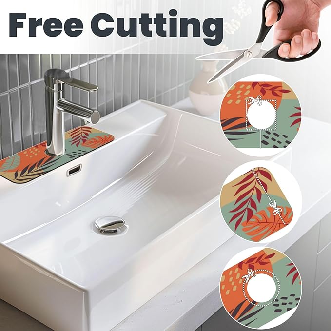 Boho Bohemian Abstract Floral Leaves Kitchen Sink Splash Guard Faucet Mat Super