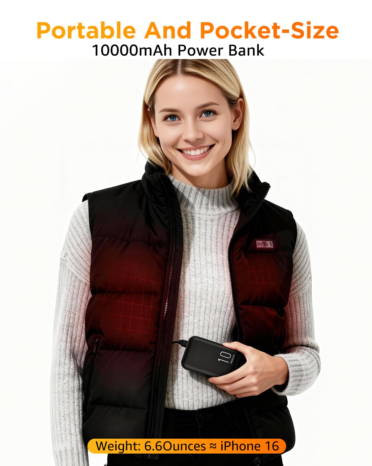 MRBIU 5v 2a Heated Vest Battery Pack, 10000mah LCD Display Power Bank for Heated Jacket,Heated Coat,Heated Clothing,Heated Pant,Heated Hoodie,USB Heated Blanket,Heated Seat/Chair.