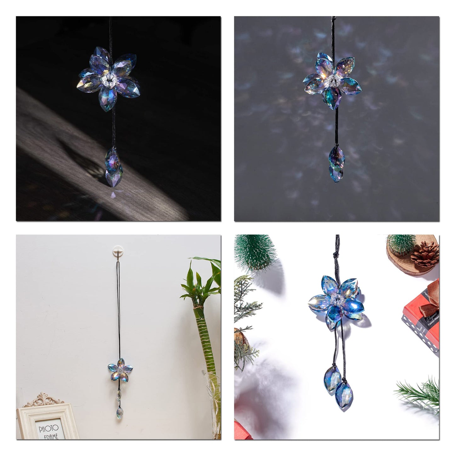 Crystal Flower Rear View Mirror Pendant Car Hanging Ornament Lucky Accessory, Colorful