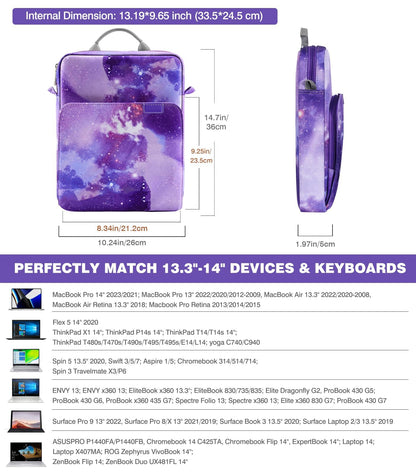 MoKo Laptop Case Compatible with MacBook Pro 13 Inch M2 2022/Pro M1 Pro/M1 Max 14.2 2021, Tab S8 Ultra 14.6 inch, Carry Case with Shoulder Strap & Handle, Compartments Protective Case, Purple Starry