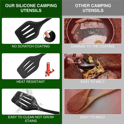 Wesqunie Camping Cookware Cooking Utensils Set - 30Pcs Camp Kitchen Essentials Set, Portable Outdoor Camper Gear Accessories, Stainless Steel & Silicone, Overland Equipment for RV Picnic Grill