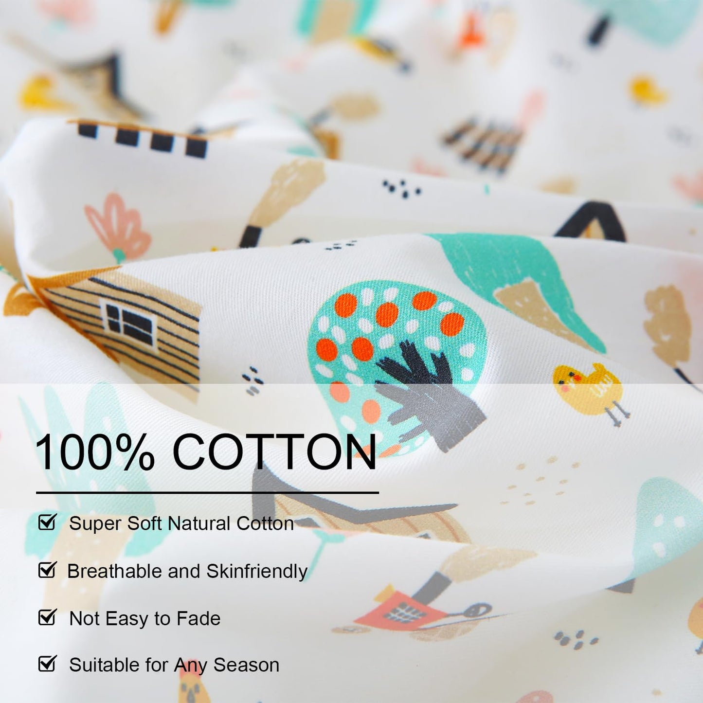 Ivellow Queen Duvet Cover Set Cottage White 100% Cotton Duvet Cover for Kids Cute Bedding Set 3Pcs Ultra Soft Breathable Kids Duvet Cover Patterned Cartoon Comforter Cover Boys Girls Toddler Teen