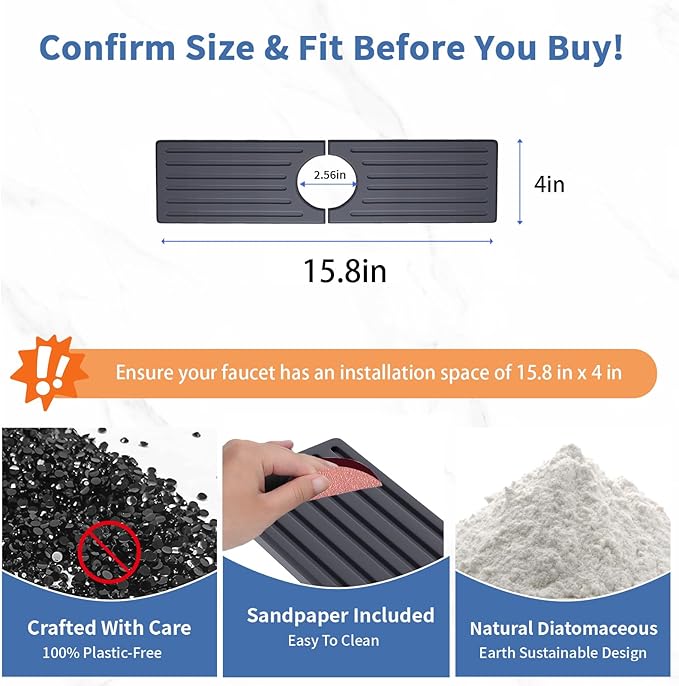 Stone Faucet Mat for Kitchen Sink, Water Absorbing Sink Water Splash Guard
