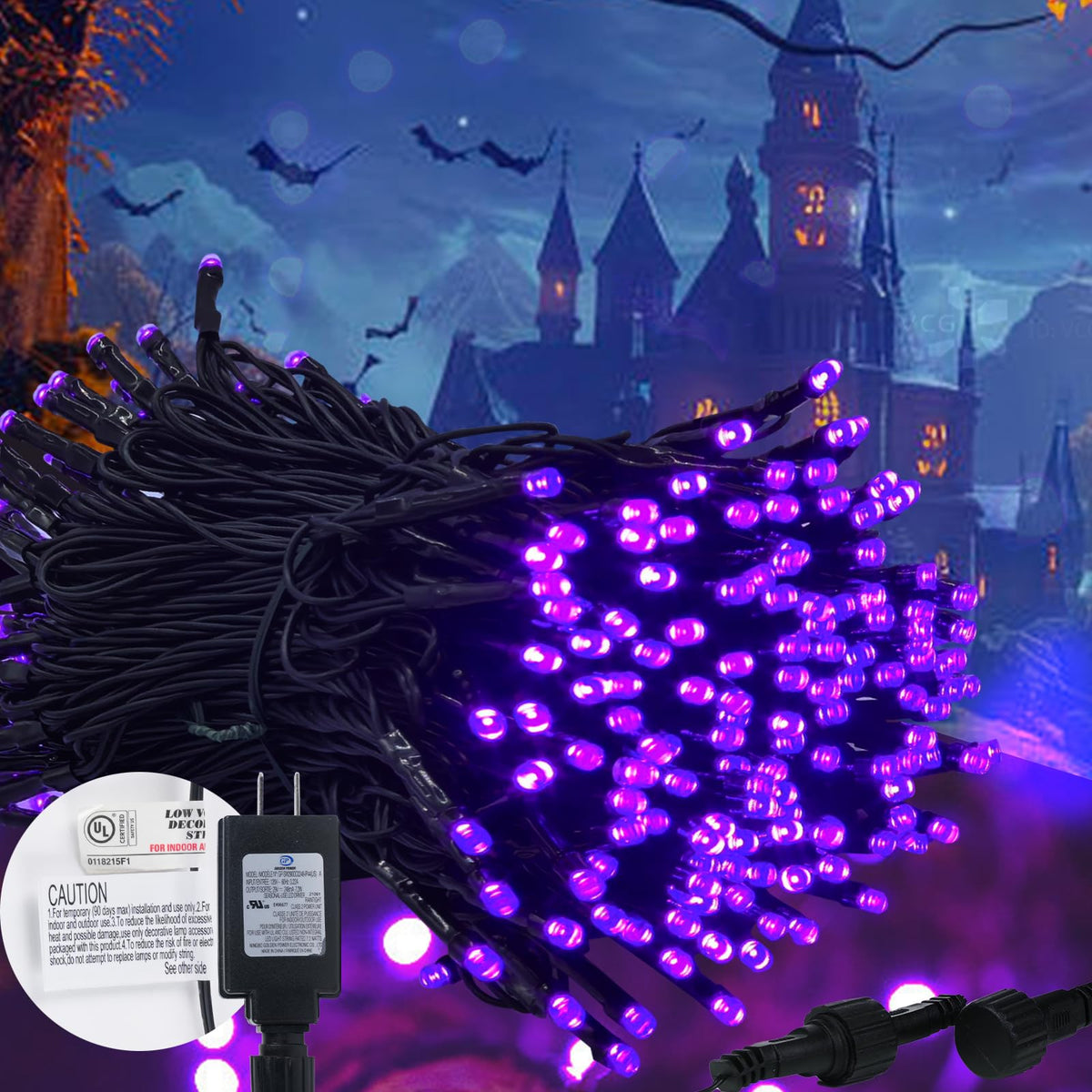Kwaiffeo Purple Christmas Lights, 100FT 300LED String Light Outdoor Indoor, 8 Modes Connectable Purple Lights for Christmas Halloween Decorations Outside, Fairy Light for Party Yard Tree Decor