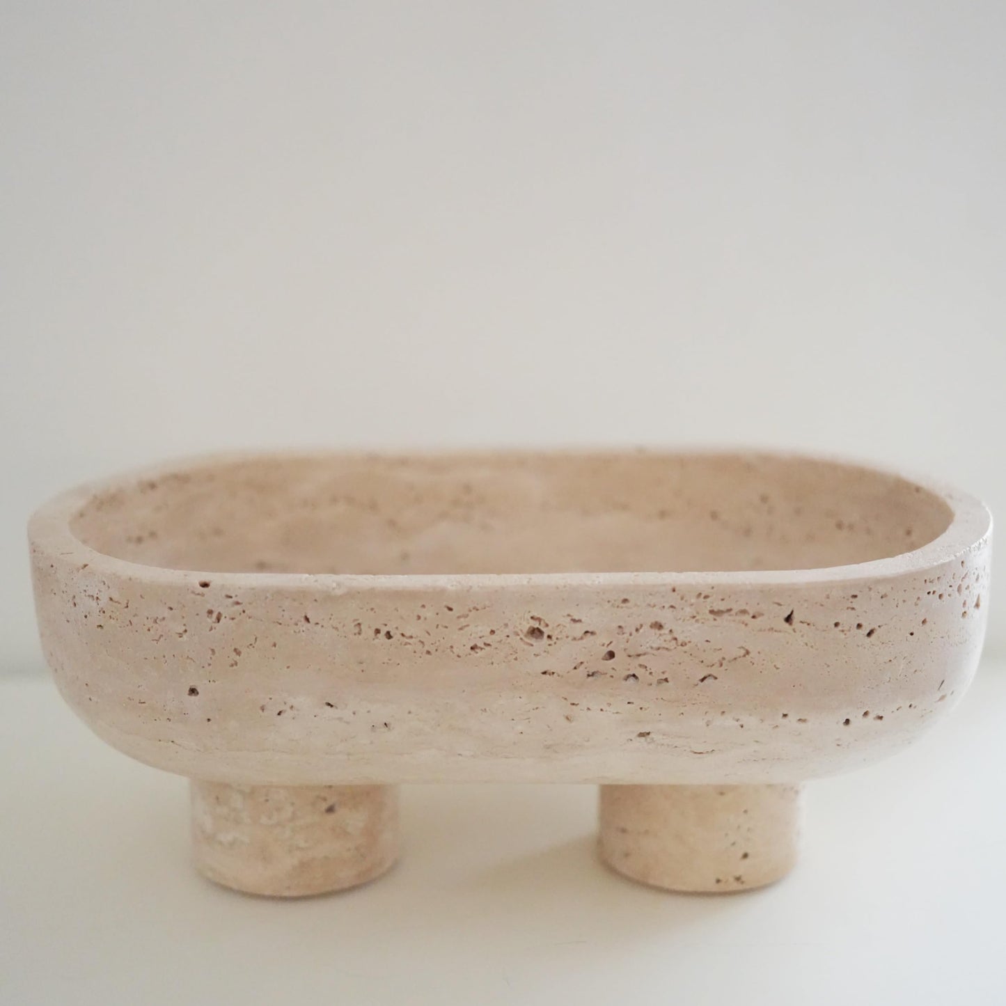 WILD WORKS Travertine Fruit Bowl, 10.2" Oval Beige Stone Serving Bowl for Kitchen Counter & Dining Table, Handcrafted Decorative Centerpiece with Non-Slip Feet for Home Decor