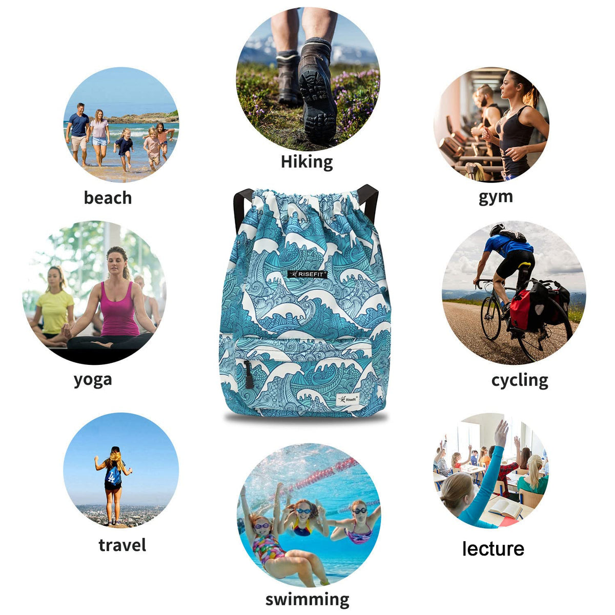 Risefit Waterproof Drawstring Bag, Gym Bag Sackpack Sports Backpack for Men Women