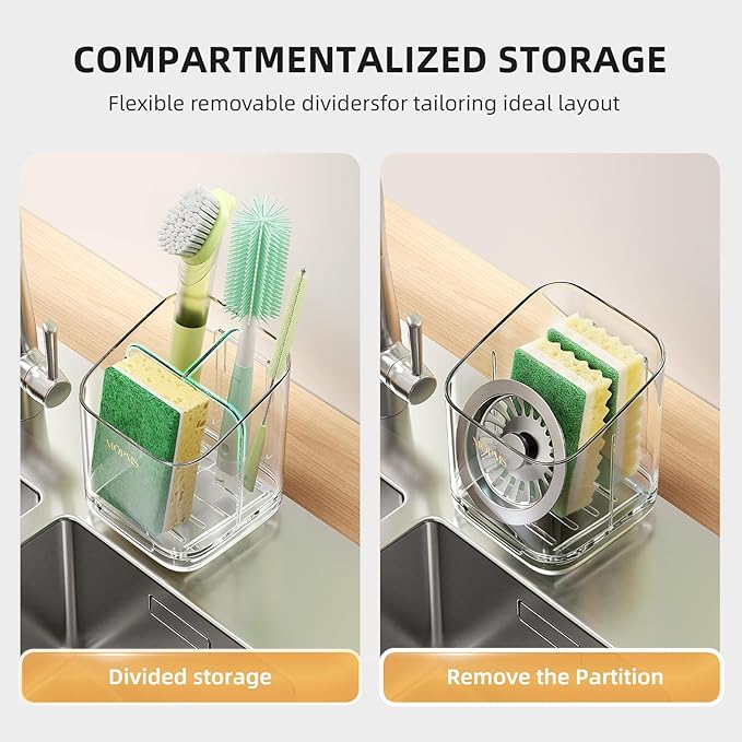 Minimalist Sponge Holder for Kitchen Sink, 3 Slots Sink Caddy