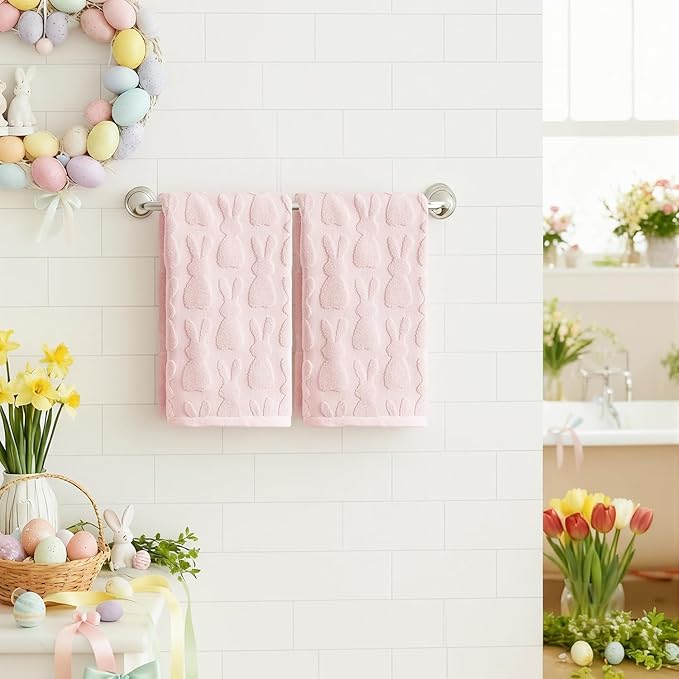 Artoid Mode 2 Pcs Pink 3D Rabbit Jacquard Easter Hand Towels