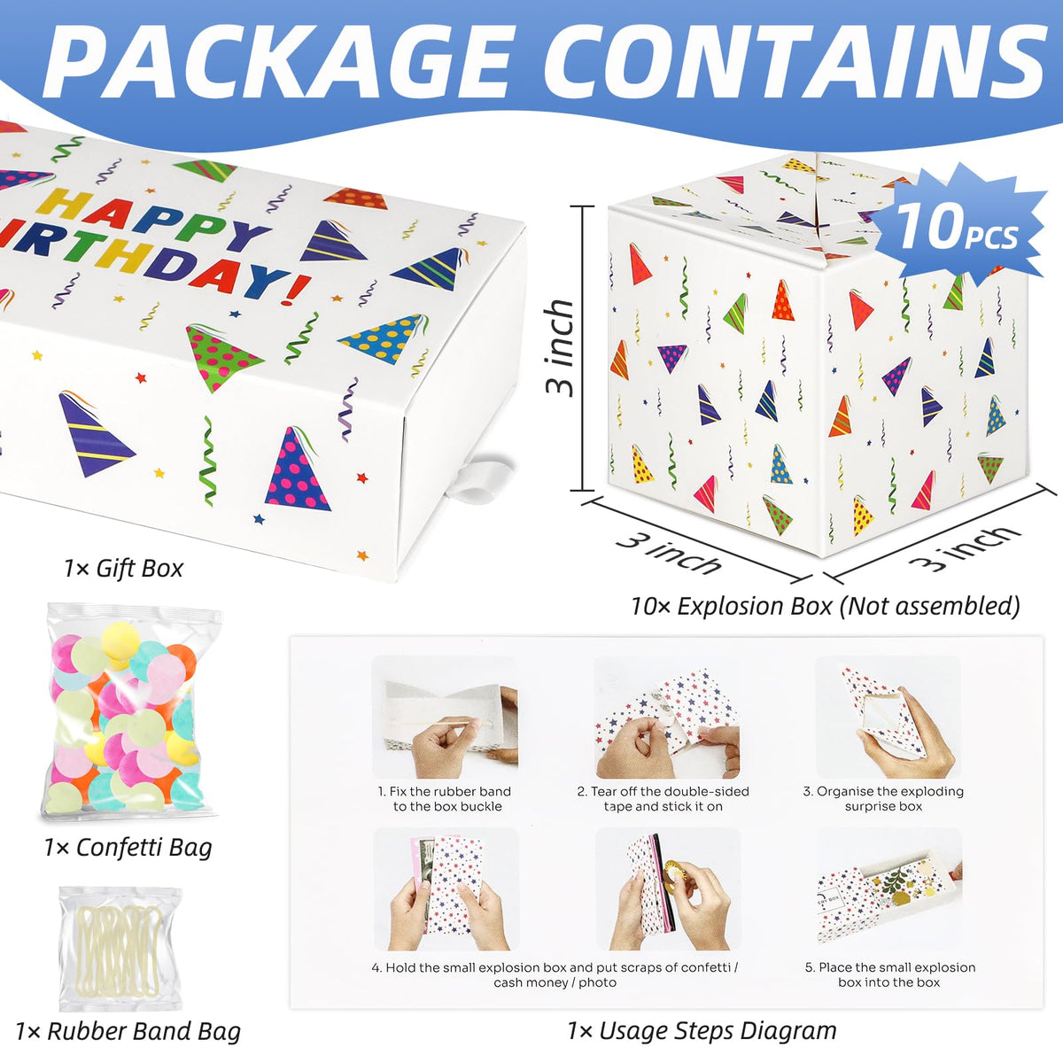 WenmthG Happy Birthday Surprise Gift Box Explosion for Money - DIY Pop Out Folding Bounce Explosion Gift Box with Confetti - Birthday Money Bank - Cash Gift Idea for Women Men Kids (White)