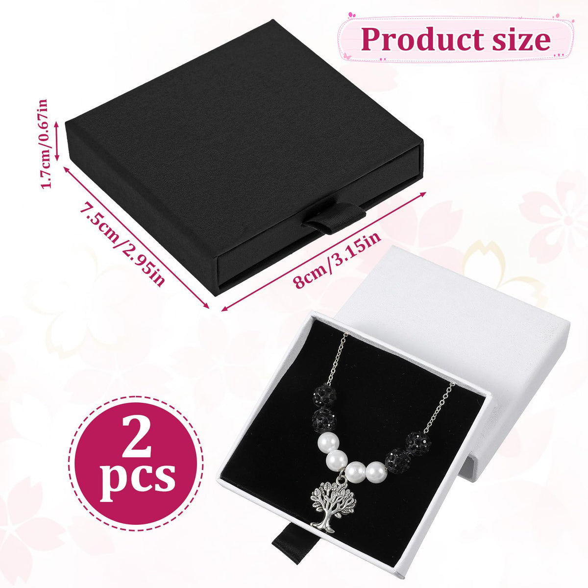 ZEYIYER 2Pcs Small Bracelet Gift Box, Jewellery Box Drawer Type, Cardboard Jewellery Gift Case for Necklace, Chain, Earrings (Black White)