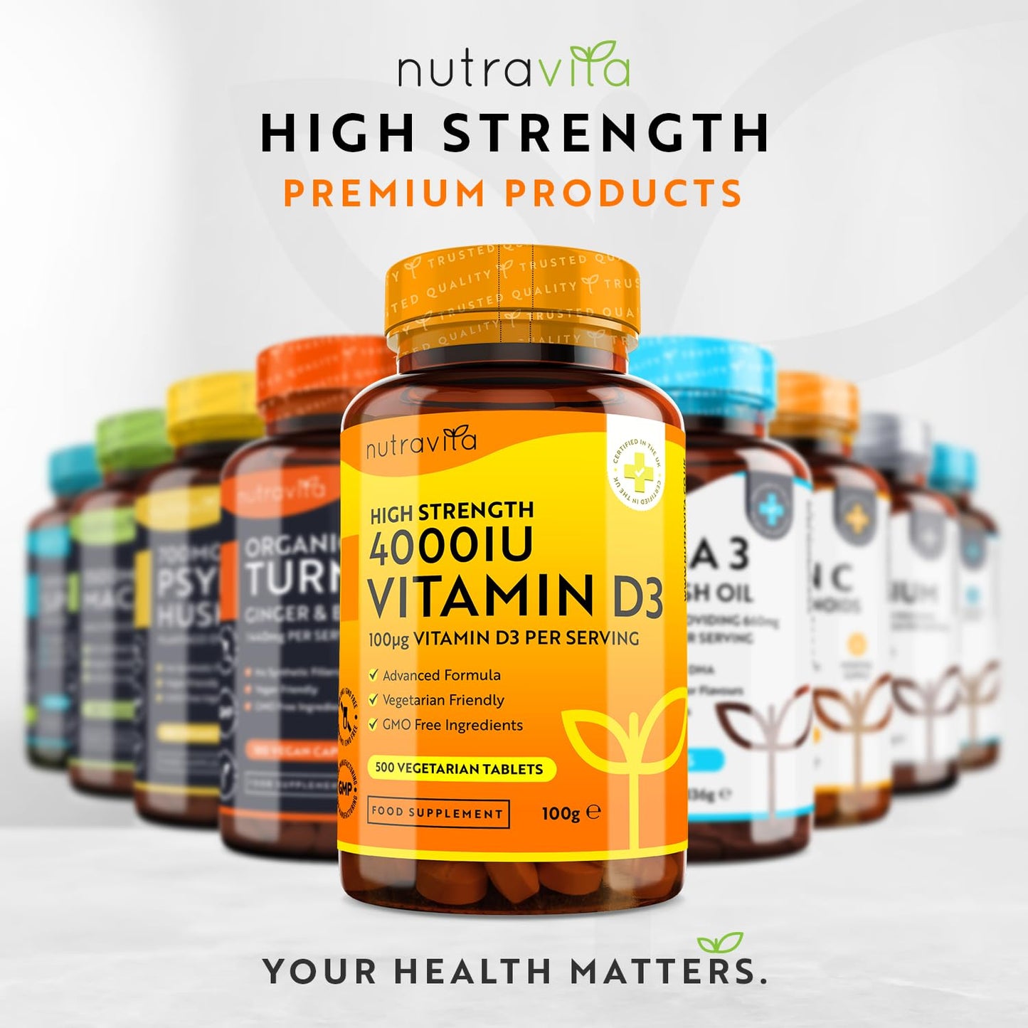 Vitamin D 4000 IU - 500 Micro Tablets - Max Strength - 16 Month Supply - Hight Strength Vegetarian VIT D3 - Vitamin D3 Supports Your Immune System & Bone Health - Made in The UK by Nutravita