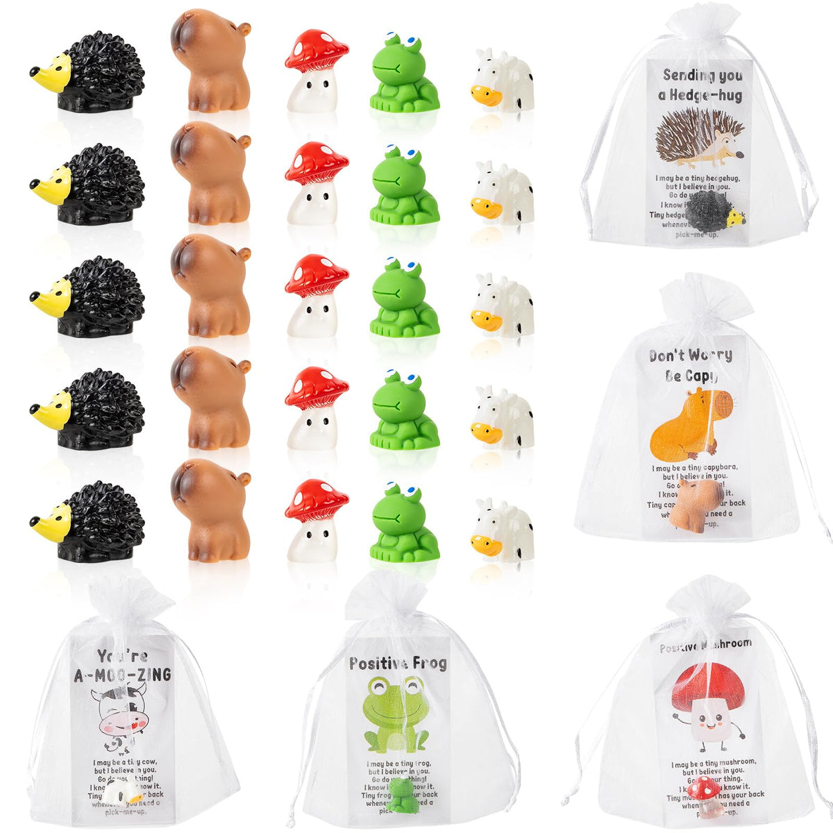 RONGLAIJIN 25 Sets Graduation Gifts Bulk, Appreciation Gifts for Graduation Volunteer Teacher Student, Funny Resin Animal with Pun Note Cards Inspirational Gift Sets for Team Employee Staff Coworker