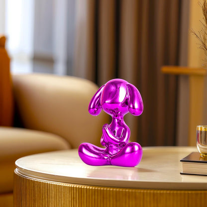 Purple Balloon Dog Statue in Meditation Pose - Small Balloon Dog Decor, Cute Preppy Room Ornament for Shelf, Desk, Vanity, Entryway or Office, Figurine Gift for Teen Girls, Clean Girl Room Aesthetic