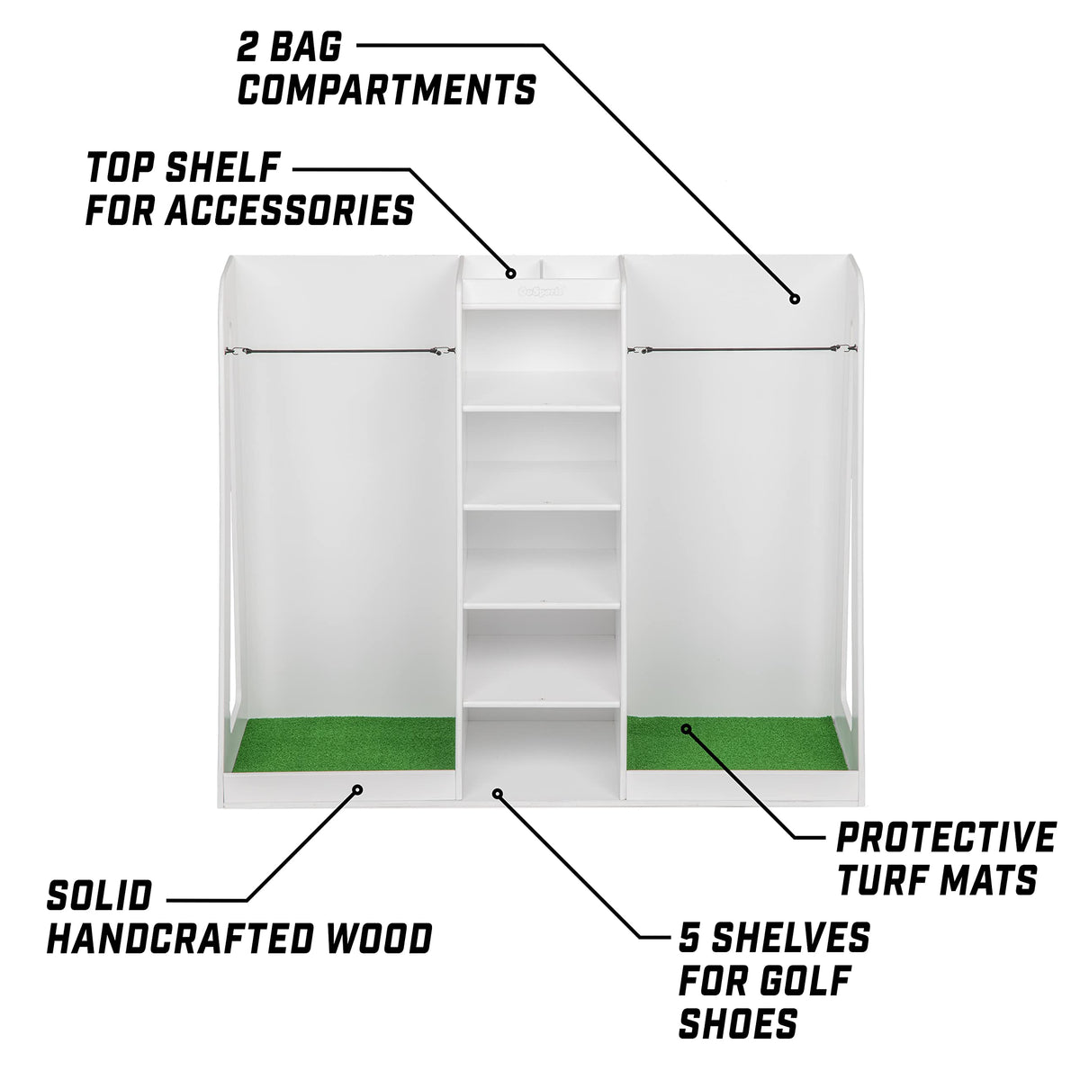 GoSports Premium Wooden Golf Bag Organizer and Storage Rack - Choose Your Style