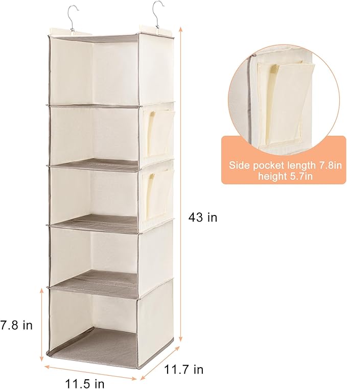 BOOMIBOO Hanging Closet Organize and Shelves，5-Hanging Shelf