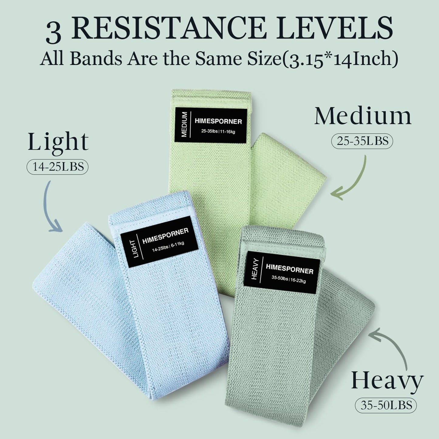 Wide Fabric Resistance Bands for Working Out, 3 Level Non-Slip Exercise Booty Bands for Women & Men Leg and Glutes with Hair Ties and Tape Measure - for Home Gym Workout, Yoga, Pilates