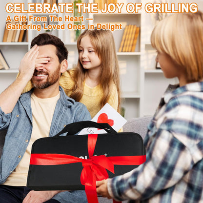 POLIGO 28Pcs Grilling Accessories in Bag with Meat Injector, Barbecue Claws, Mats, Thermometer for Smoker, Camping BBQ Grill Utensil Set Dad Gift for Fathers Day Birthday Grilling Gifts for Men Silver