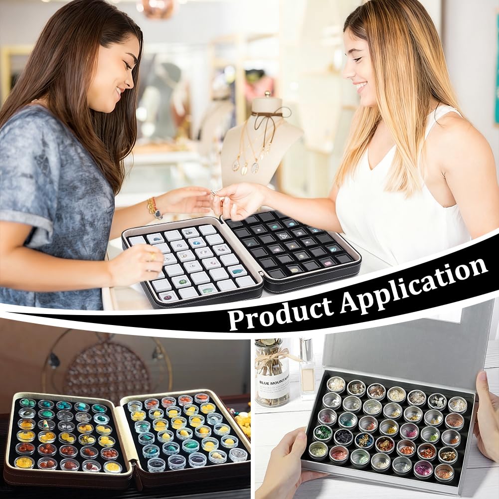BENECREAT 60Pcs Gemstone Collection Storage Box Set, Jewelry Display Case with 1.16inch Plastic Containers & Durable PU Leather Cover for Professional Organizing