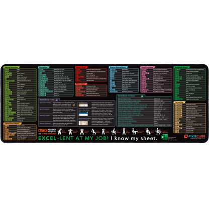 Pixiecube Excel Shortcut Keys Mouse Pad - Extended Large XL Cheat Sheet Gaming Mousepad | PC Office Spreadsheet Keyboard Mat | Non-Slip Stitched Edge