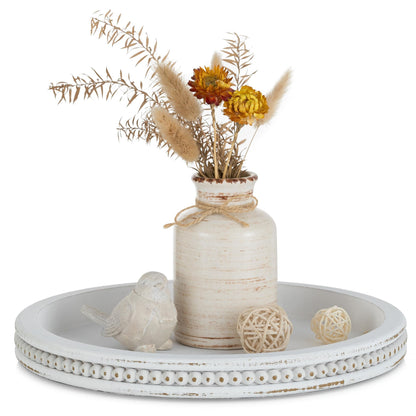 Hanobe Candle Tray Holder Decorative: Round Coffee Table Home Decor Centerpiece Boho White Serving Trays for Living Room Kitchen