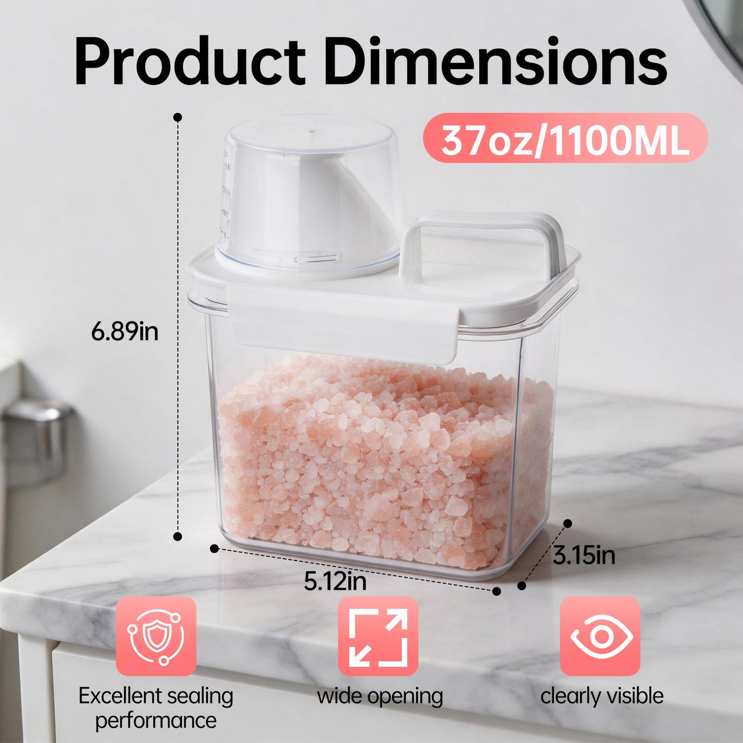Vekniqo Epsom Salt Container with Scoop Cup-1100ml(37oz)
