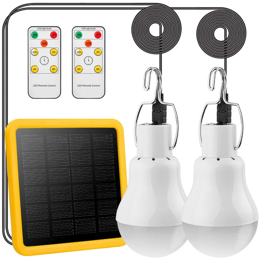 2 Pack Solar Powered Led Shed Light Bulb, TechKen Portable Lantern Lamp with Panel for Indoor Outdoor Kitchen Garden Patio Yard Hiking Camping Tent Fishing (UK4)