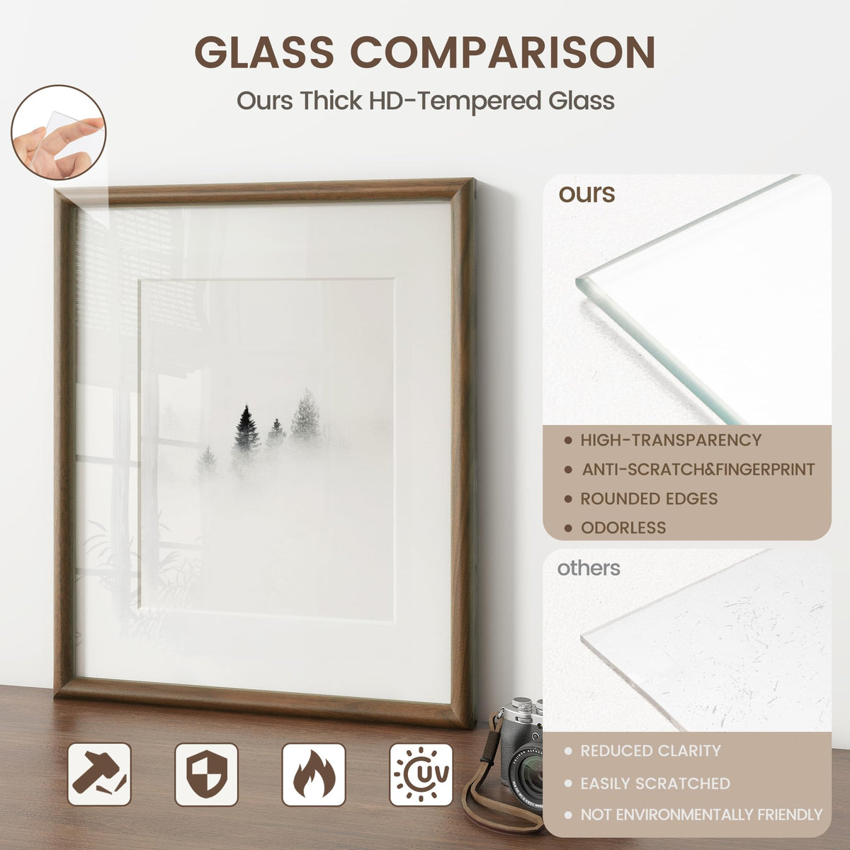 Venusmiles 11x14 Picture Frame, Natural Solid USA-Sourced Walnut Wood Photo Frames with HD Tempered Glass, Handcrafted Rounded Edge Wooden Frame Matted to 8x10, Gallery Wall Art Mount Display