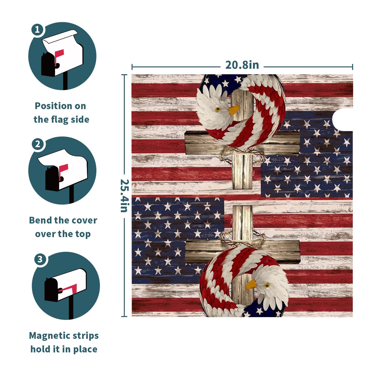 USA American Flag Patriotic Mailbox Cover Magnetic Independence Day Mailbox Cover Standard Size 25.5 x 21 4th of July Memorial Day Mailbox Wrap Post Letter Box Cover Decorative for Home Outdoor Garden