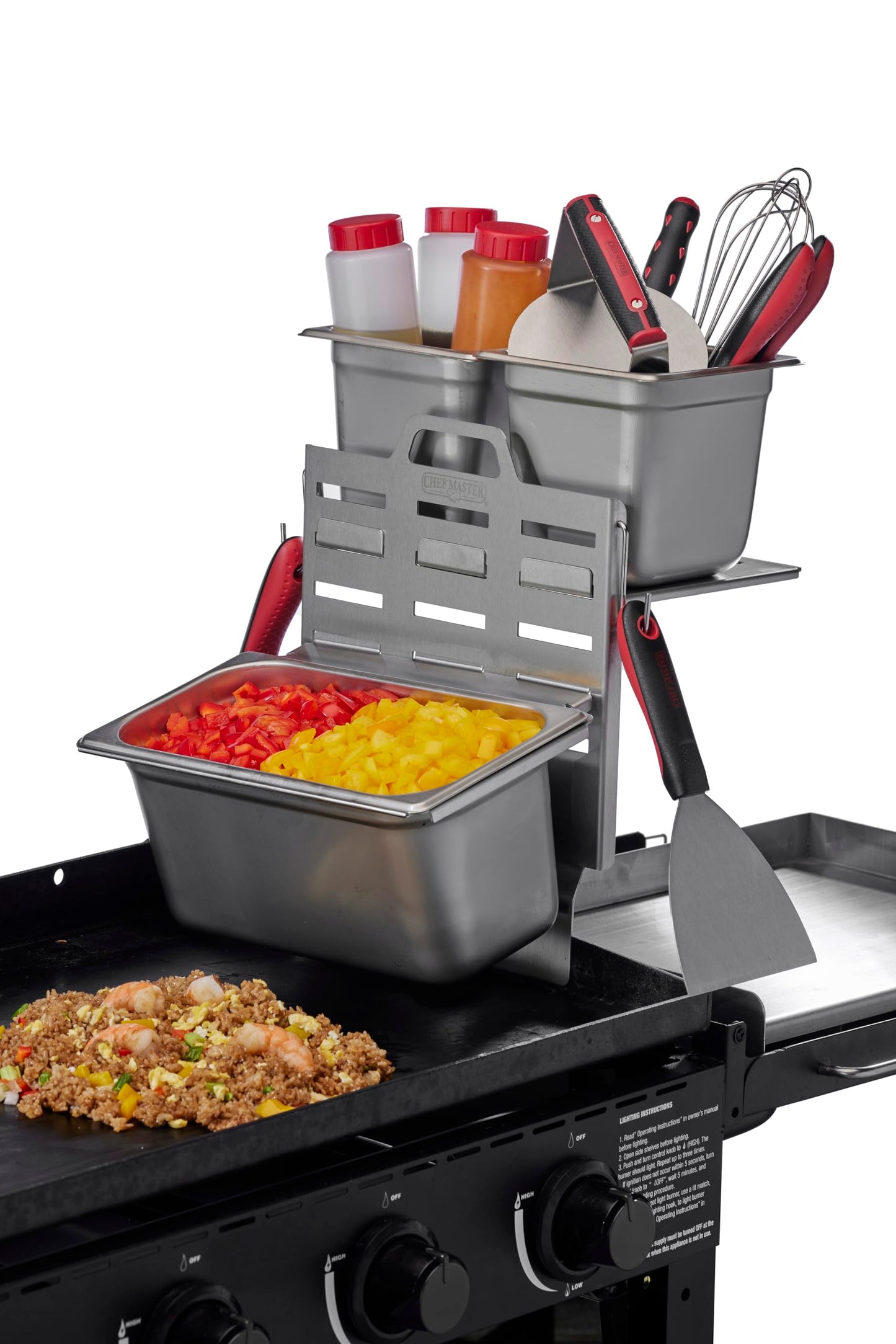 Chef Master Steam Pan Insert & Adjustable Griddle Shelf Set – Organizer & Condiment Holder for Utensils, Ingredients & BBQ Cooking - Grill Accessories for Outdoor Grill - 90260 & 90316