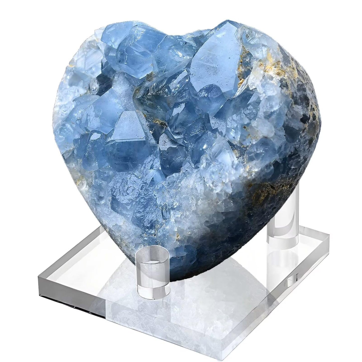 FZBHRO Extra Large Blue Celestite Geode Heart Healing Crystal Stone Collection Mineral Specimen with Stand Home Office Decor 1.3-1.7 Pound