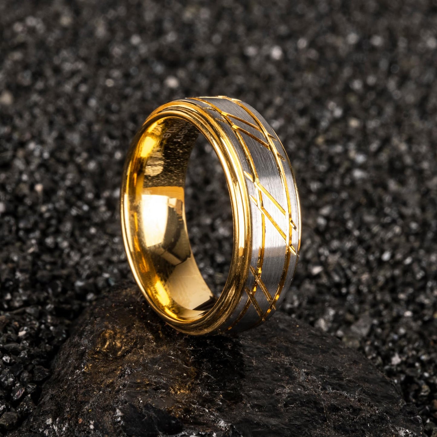 JEWPER 8mm Men Womens Wedding Band Tungsten Rings Gold Fashion Promise Carbide Silver brushed groove design on the outer ring Matte Finish Edge Comfort Fit size(11)