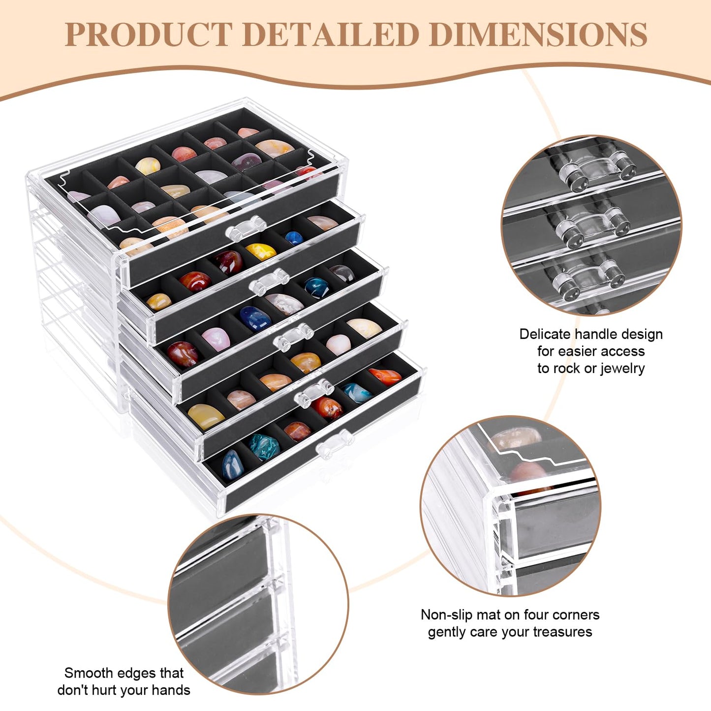 Rock Display Case, Rock Collection Box, 90 Grid Crystal Collection Display Case,Gemstone Display Shelf, Acrylic Clear Displays Cases Organizer for Gemstone Fossil Stone