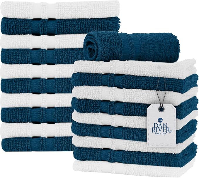 DAN RIVER 100% Cotton Washcloths 20 Pack Premium Quality Face and Body Cloth