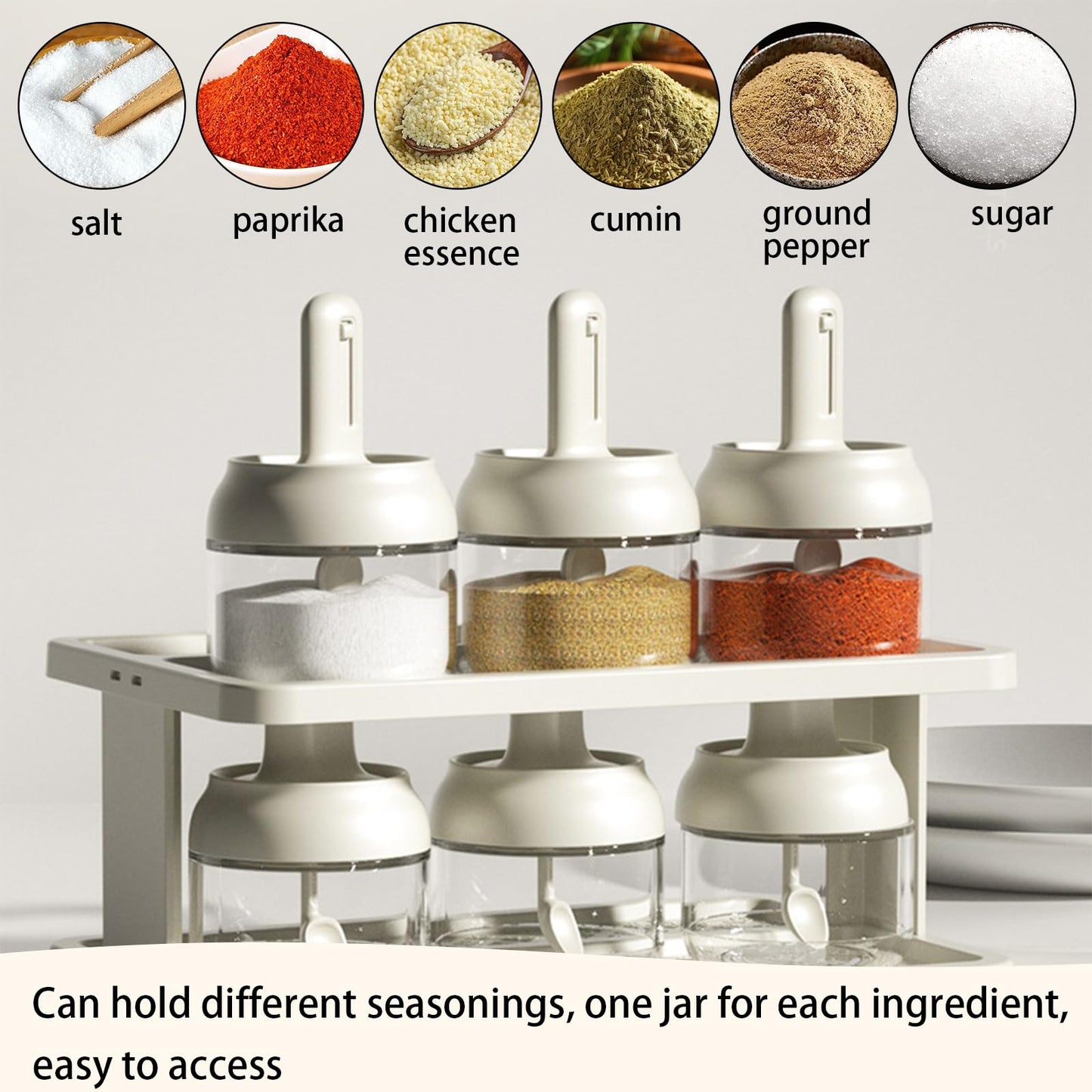 4 Pack Glass Seasoning Jars with Retractable Spoon Lid, 9oz Empty Spice Jars, Airtight Sugar Holder, Clear Condiment Salt Pepper Containers, Coffee Bar Accessories, Kitchen Countertop Canisters