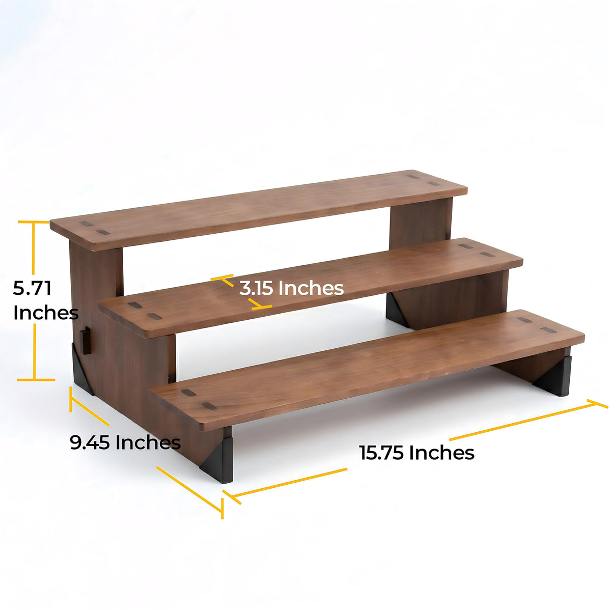 MiLiViNG 3 Tier Wooden Riser, Display Organizer Stand for Spice Jars, Coffee Bar, Perfume, Cupcakes, Vendor Display & Jewelry (15.7'' Spacious Long Size)