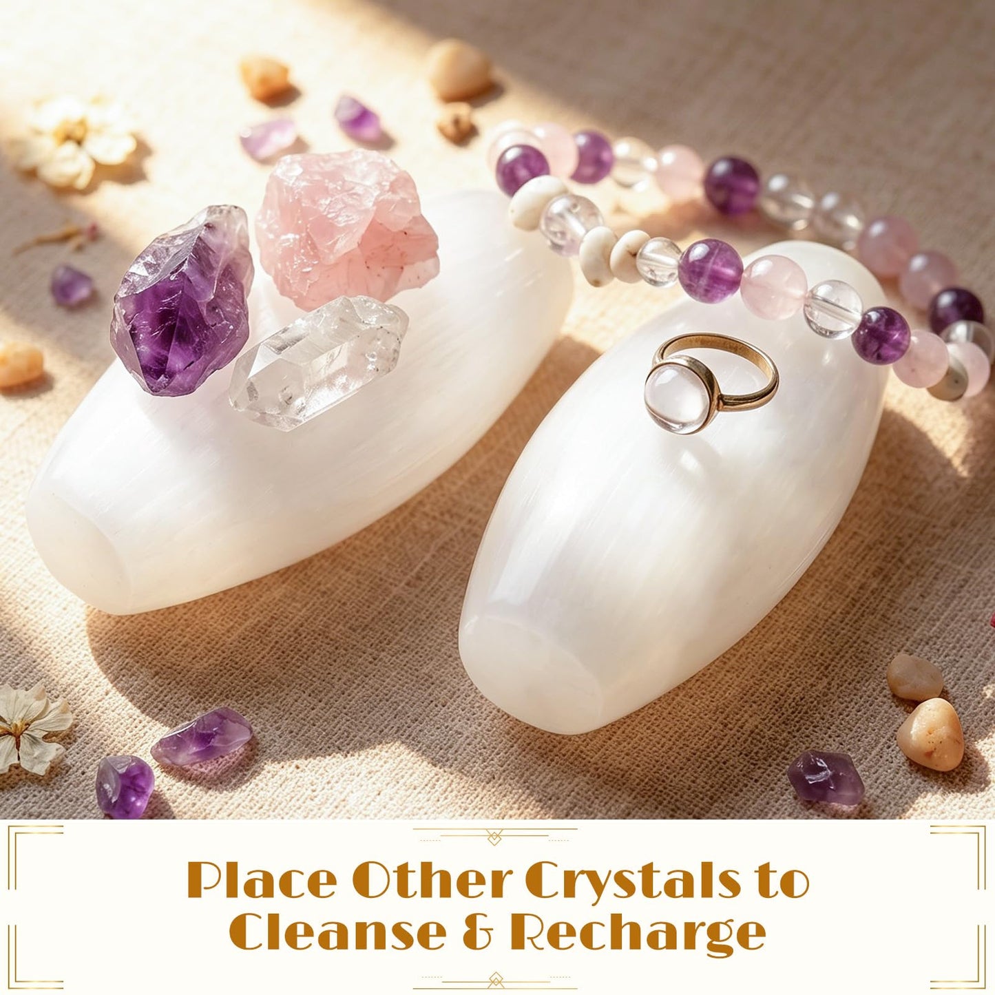Zuria Selenite Wands Oval-Shaped Dzi Style Selenite Crystal Wands for Negative Energy Removal, Activating Crown & Third Eye Chakra, Crystal Gift for Spiritual Reiki Meditation Home Office, 2-Pack