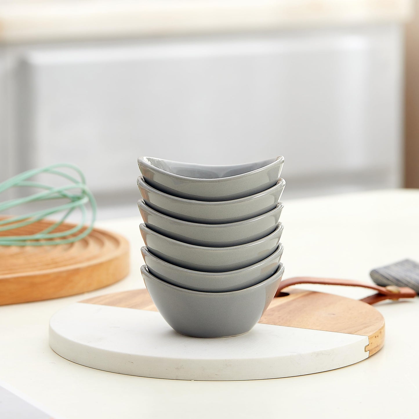 Swuut Ceramic Charcuterie Accessories Set of 6,1.5 Oz Individual Salsa Cups Dip Pinch Bowl,Soy Sauce Dishes,Small Dessert Plates for Charcuterie Sushi,Caviar Sauce,Ice Cream and Party Supplies(Grey)