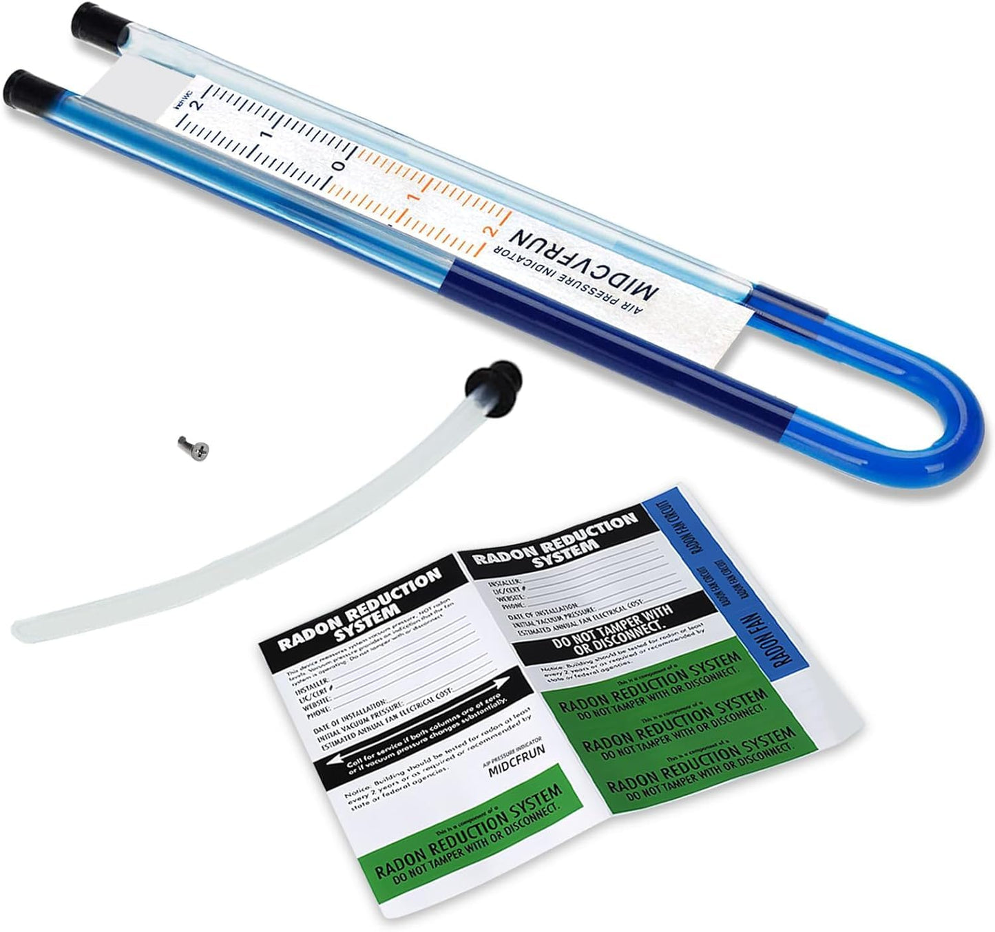 MIDCVFRUN 4 inch Radon Mitigation System Kit - 2 Speed Radon Fan 220/158CFM Ultra Quiet Inline Duct Fan with Rubber Couplers (4 inch x 3 inch) and Air Pressure Indicator