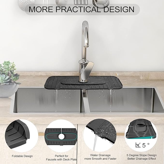 Kingmall Silicone Faucet Mat, Kitchen Faucet Mat