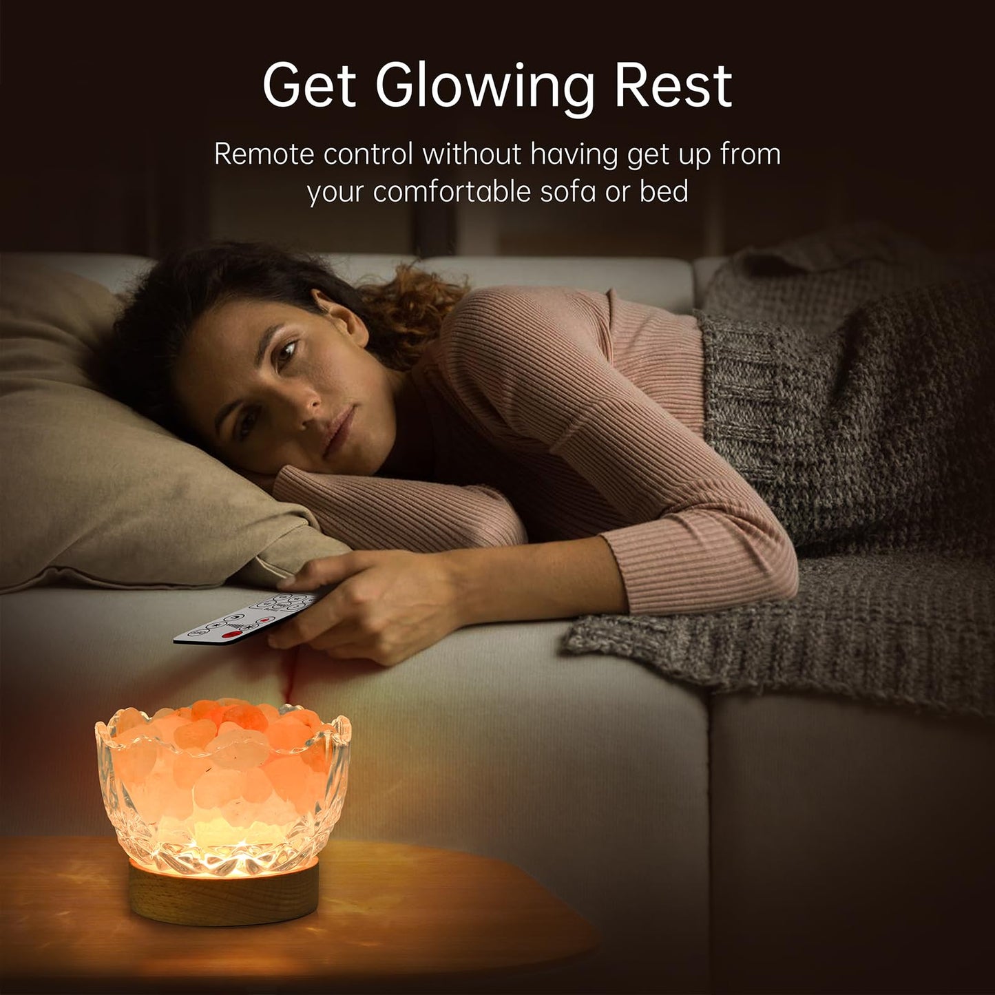HSLZOMI Himalayan Salt Lamp, Pink, Wooden Base, 10 Levels of Light Intensity Adjustment, USB Plug, 1 Year Warranty