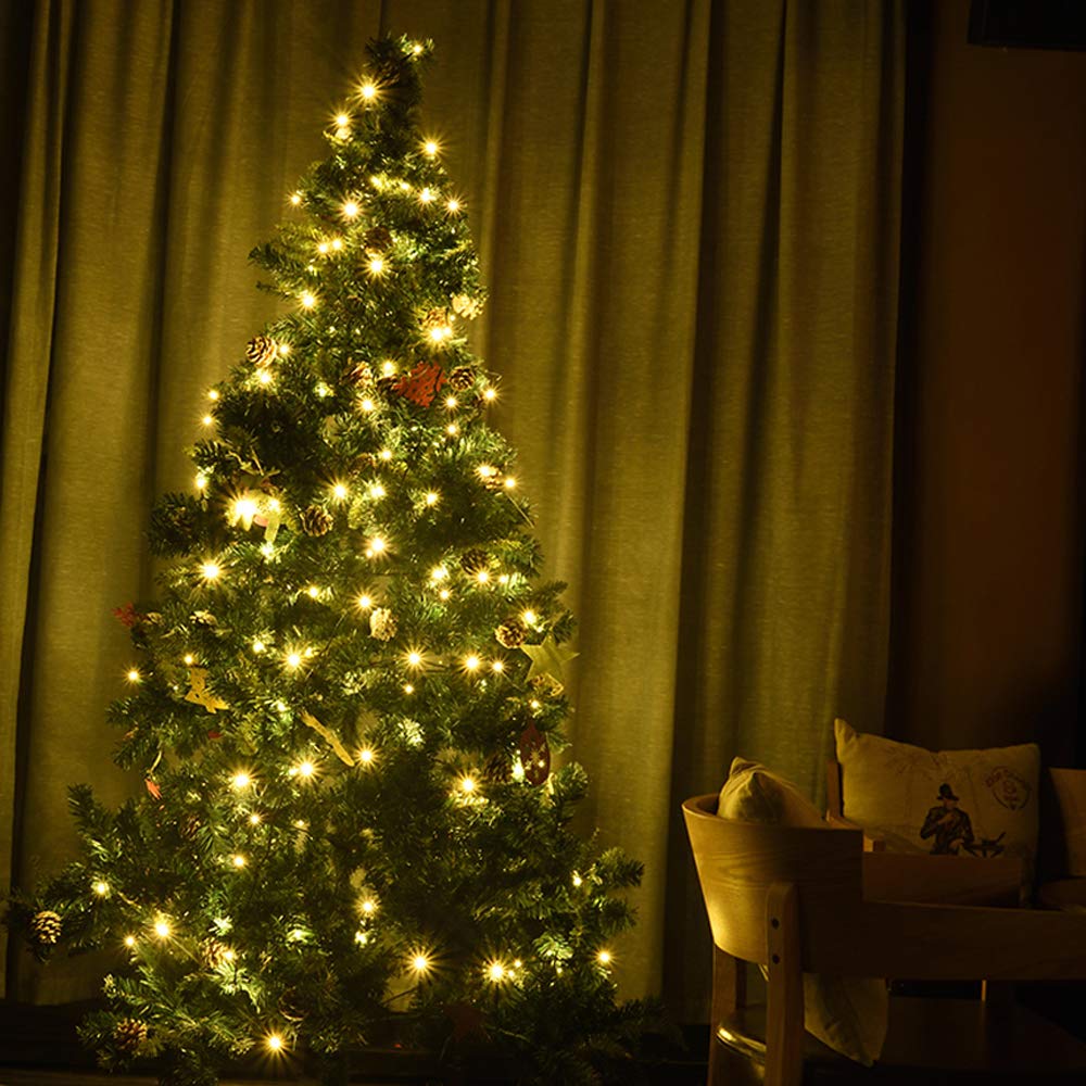 LOENDE Christmas Lights with Timer Battery Operated String Lights 200 LED 8 Modes String Lights Clear Mini Light Set for Wedding Party Home Garden Wreath, Waterproof, Warm White