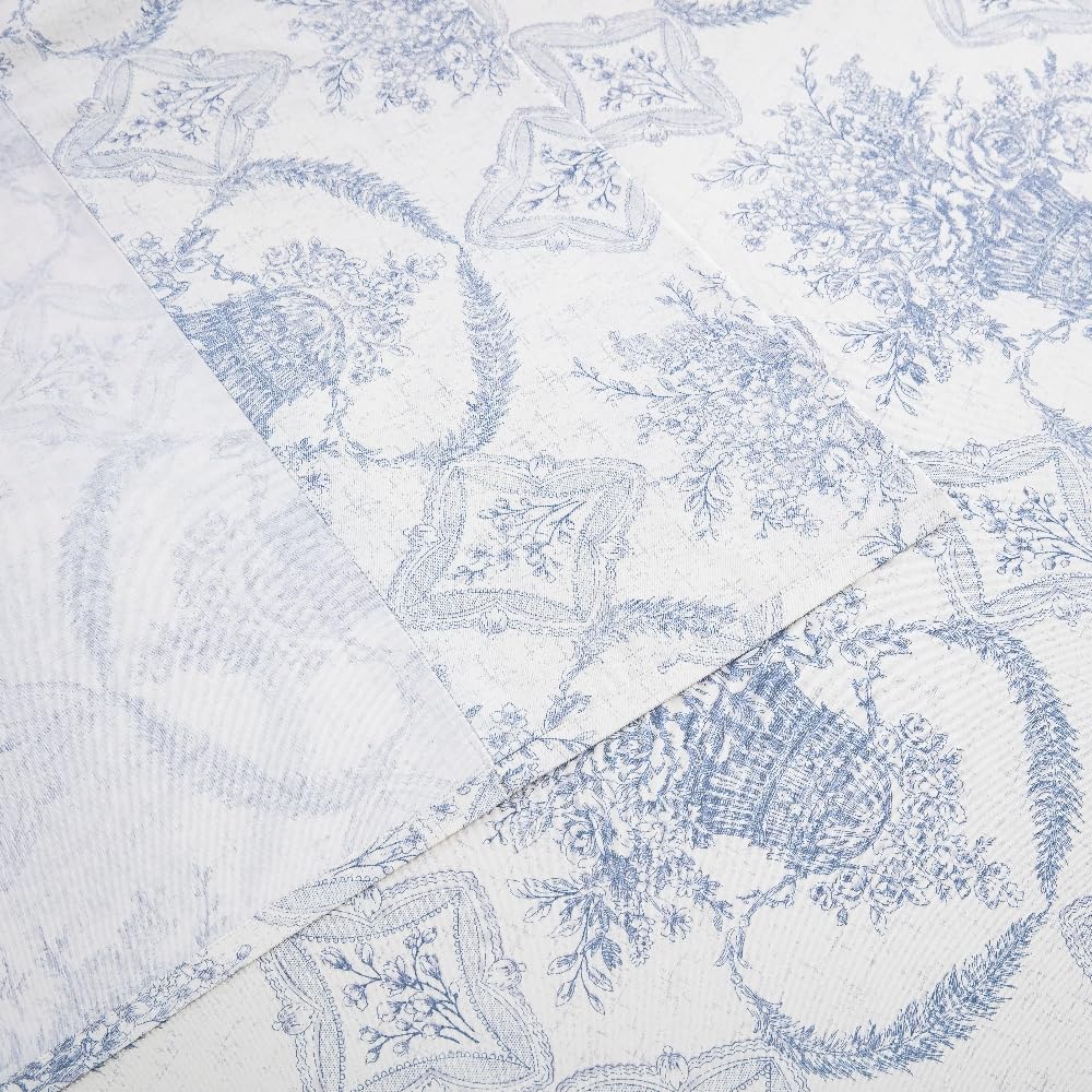 DAUAOTO King Size Cotton Bedding Printed Sheets Set, Up to 14" Deep Mattress, Farmhouse Country Cottage Pattern Bedlinen Sets, French Blue