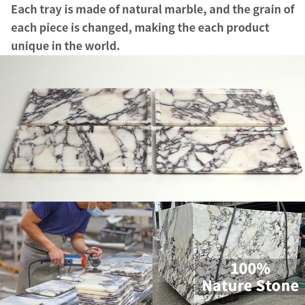 DUANYAN Natural Marble Tray, Coffee Table, Food, Fruit, Paper Cup, Cake Display, Coffee bar, Family Gatherings, Seasonal Holiday Decoration Tray(Viola-rectangle-11 x5 x0.7)