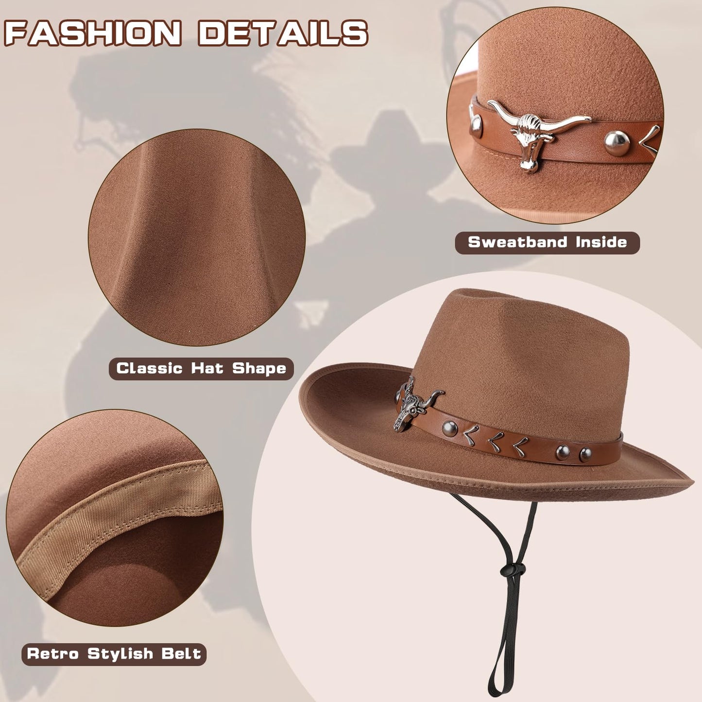 PARTTELY Western Cowgirl Outfits for Women, 70s Hippie Costume Cowgirl Tassels Fringe Vest, Cowboy Hat for Women, Bandana