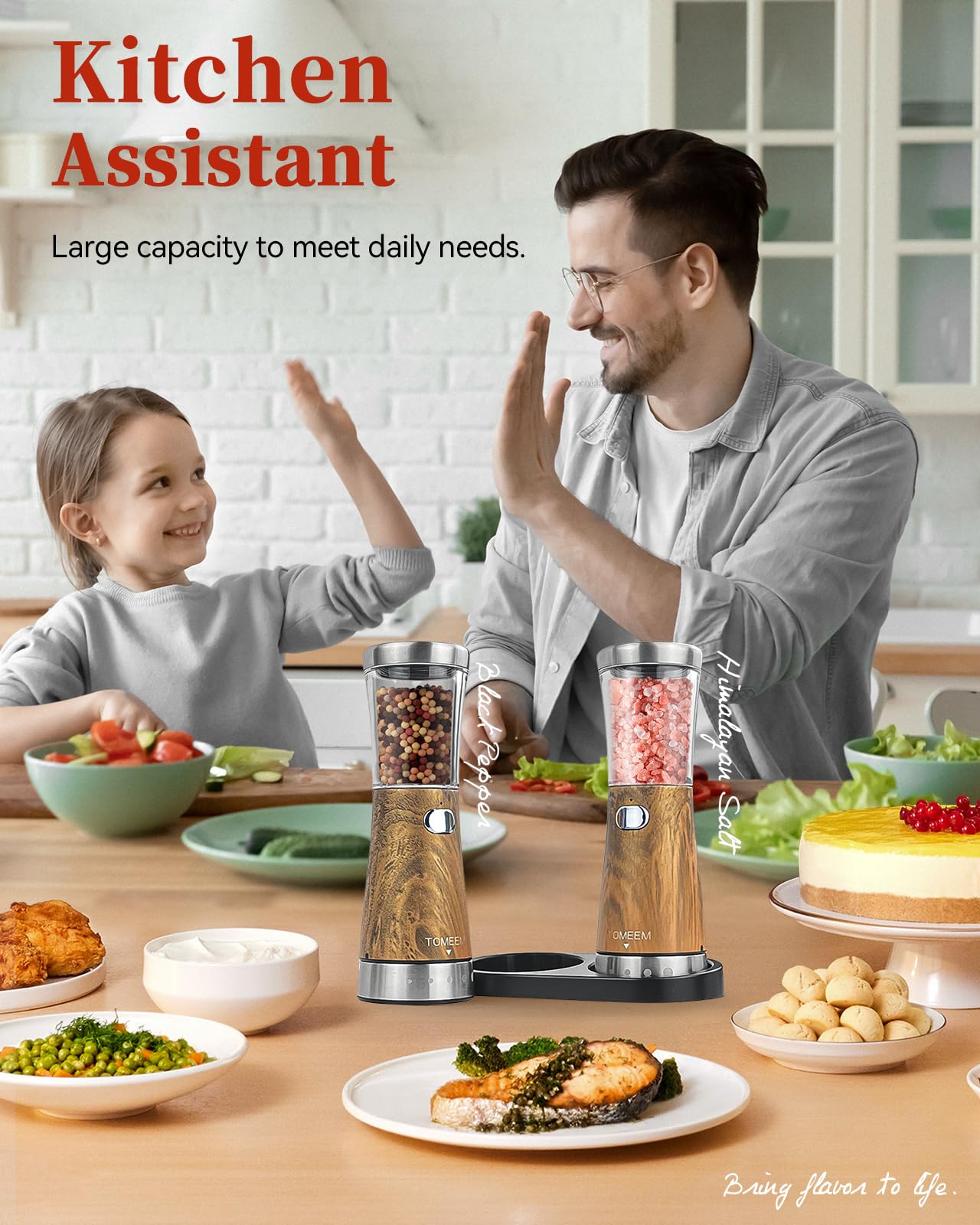 Electric Salt and Pepper Grinder Set with Storage Base, Stainless Steel Rechargeable Salt and Pepper Grinder Set with 4.5 oz Large Capacity, 1.8" Wide Mouth, Adjustable Coarseness, Ideal for Kitchen