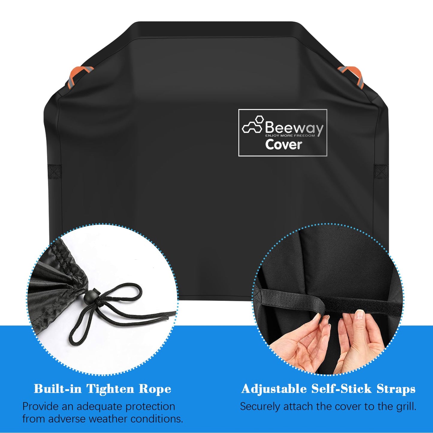 BEEWAY Barbecue Cover, BBQ Grill Cover fits Weber, Brinkmann, Char Broil - Heavy Duty Large BBQ Covers, UV & Waterproof, Rip-proof with Reflective Straps and Storage Bag (145 x 61 x 120cm)