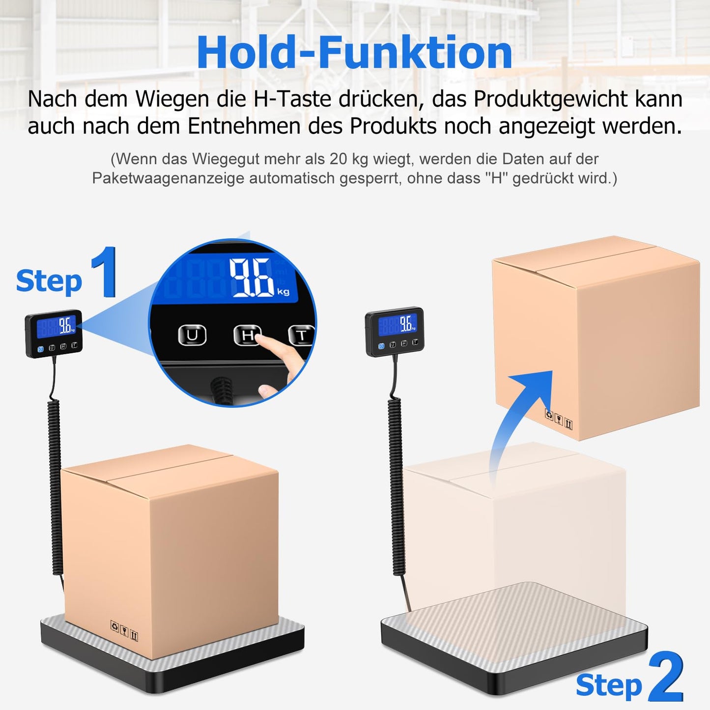 KUAIVO Parcel Scale, High Precision Platform Scales 200 kg/10 g with LCD/Hold/Tare Function, Stainless Steel Postal Scales for Packages, Luggage, Warehouse, Business and Home Use, Rechargeable
