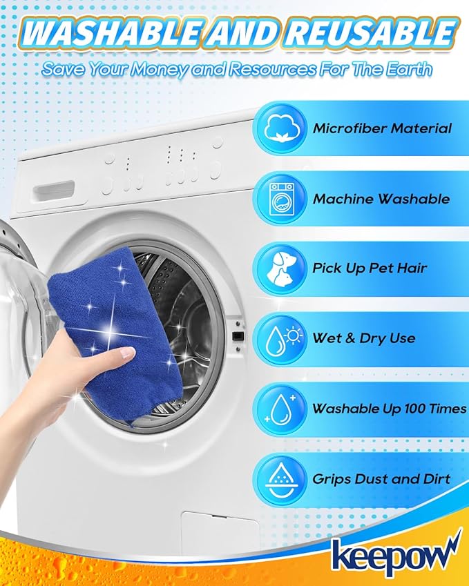 KEEPOW 6PCS Extra Large Microfiber Cleaning Cloth, Lint and Streak Free